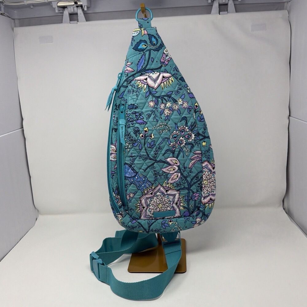 Vera Bradley Peacock Garden Sling Backpack Crossbody Quilted Blue Floral Bag
